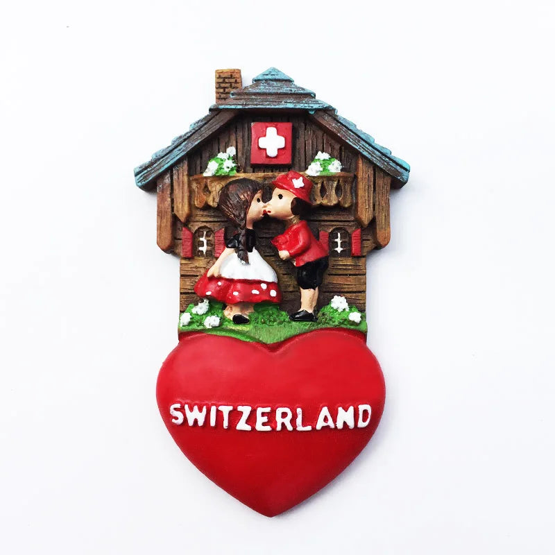 Switzerland Snow Mountain Lovers Squirrel Skiing 3D Fridge Magnets Tourism Souvenirs Refrigerator Magnetic Stickers Gift