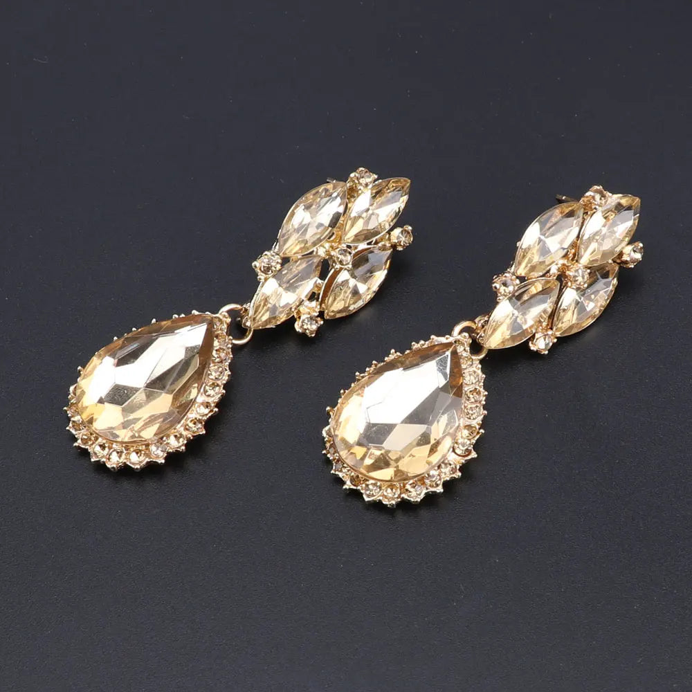 New Green Crystal Statement Necklace Earrings Set Gold Color Jewelry Sets Indian Bridal Wedding Costume Jewellery