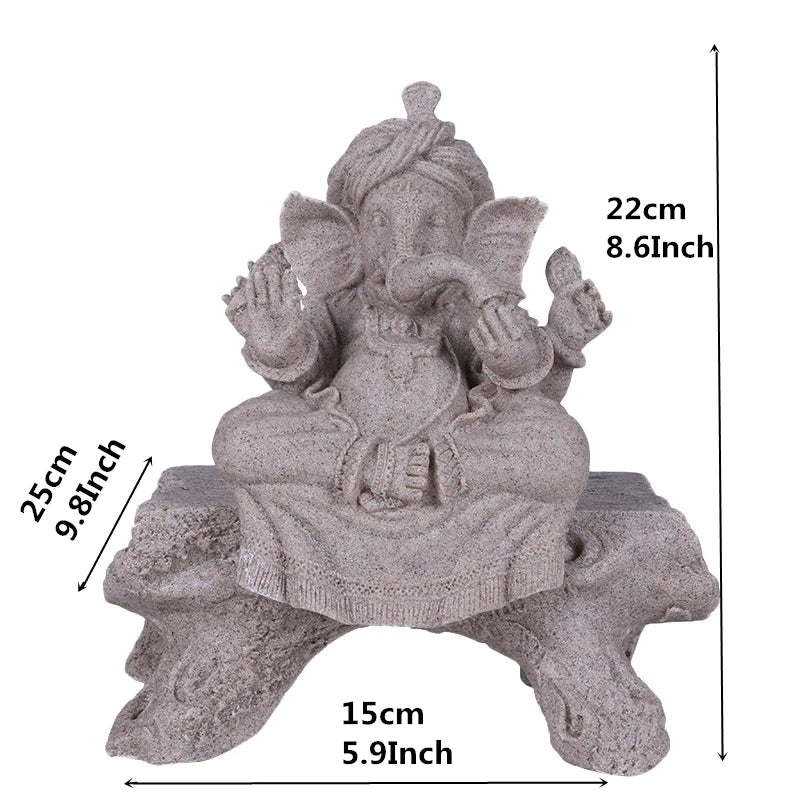 home decoration Nature Sandstone Indian Ganesha Figurine Religious Hindu Elephant God Statues Fengshui Elephant-Headed Buddha