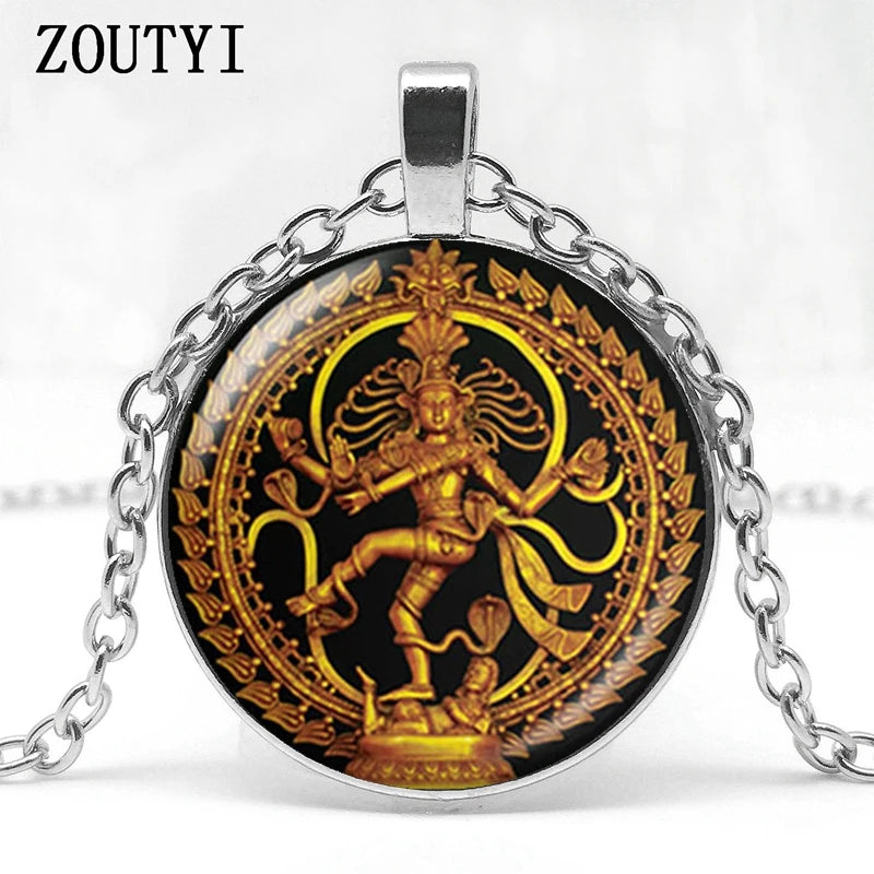 2018/Golden Buddha Necklace Destroyed Dance Lord Shiva Pendant Glass Buddhist Necklace Indian God Spirit Amulet Necklace