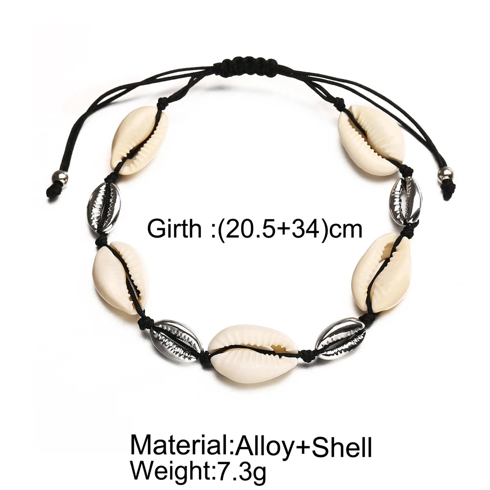 Boho Ocean Beach Cowrie Shell Ankle Bracelet Handmade Adjustable String Macrame Mussel Seashell Anklets for Women Foot Jewelry