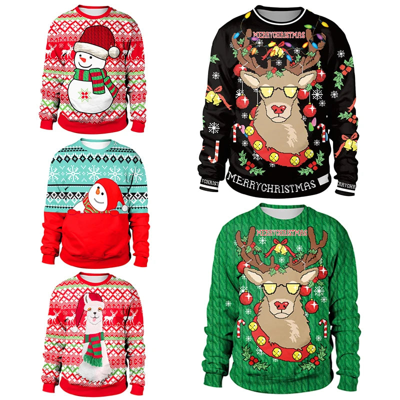2025 Ugly Christmas Sweater For gift Santa Elf Funny Pullover Womens Mens Jerseys Party Birthday SnowmanXmas Sweatshirt