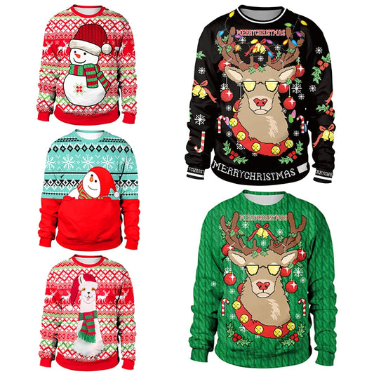 2025 Ugly Christmas Sweater For gift Santa Elf Funny Pullover Womens Mens Jerseys Party Birthday SnowmanXmas Sweatshirt