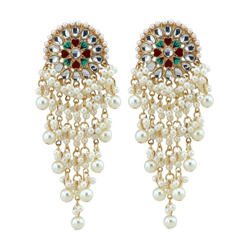 Women Bollywood Ethnic Bridal Bride Kundan Earrings Pearls Jhumka Jhumki Indian Bahubali Drop Earrings Fashion Jewelry