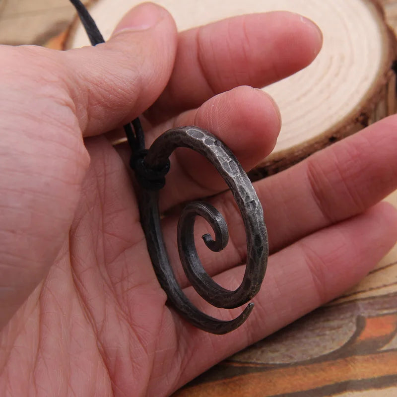 Viking Spiral Pendant - Hand-Forged Iron with Adjustable Leather Neck Cord Dark Age/Medieval/Viking/Norse/Blacksmith/Necklace