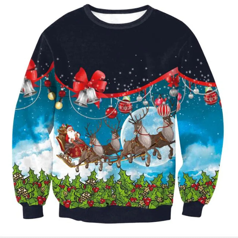 3D Christmas Deer Snowman Christmas gift Santa Claus Patterned Ugly Sweater Jerseys and Sweaters blouses For Men Women Pullover