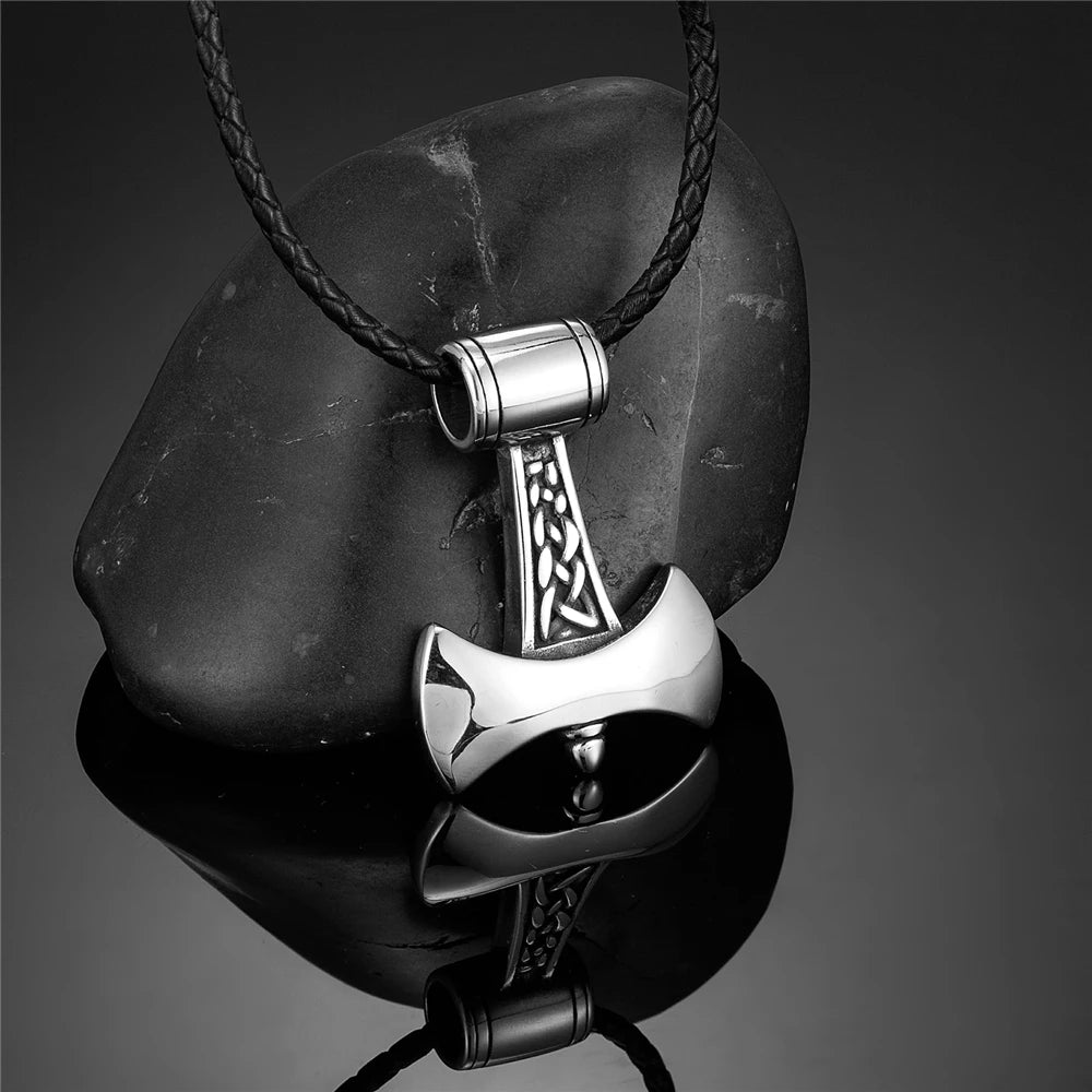 Vikings Axe Anchor Necklaces Men Titanium Steel Gold Color Norse Rune Hammer Amulet Pendant Self-defense Never Fade Male Jewelry