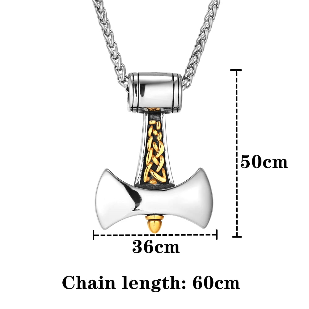 Vikings Axe Anchor Necklaces Men Titanium Steel Gold Color Norse Rune Hammer Amulet Pendant Self-defense Never Fade Male Jewelry