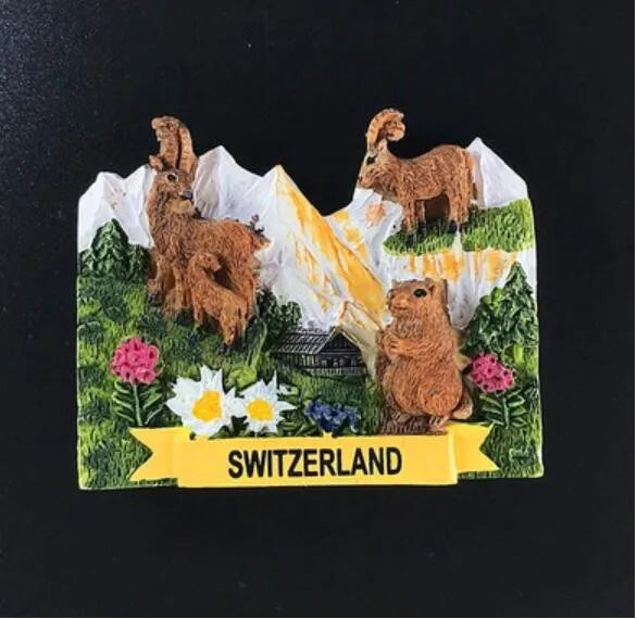 Switzerland Snow Mountain Lovers Squirrel Skiing 3D Fridge Magnets Tourism Souvenirs Refrigerator Magnetic Stickers Gift