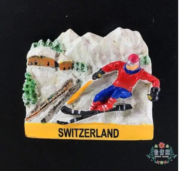 Switzerland Snow Mountain Lovers Squirrel Skiing 3D Fridge Magnets Tourism Souvenirs Refrigerator Magnetic Stickers Gift