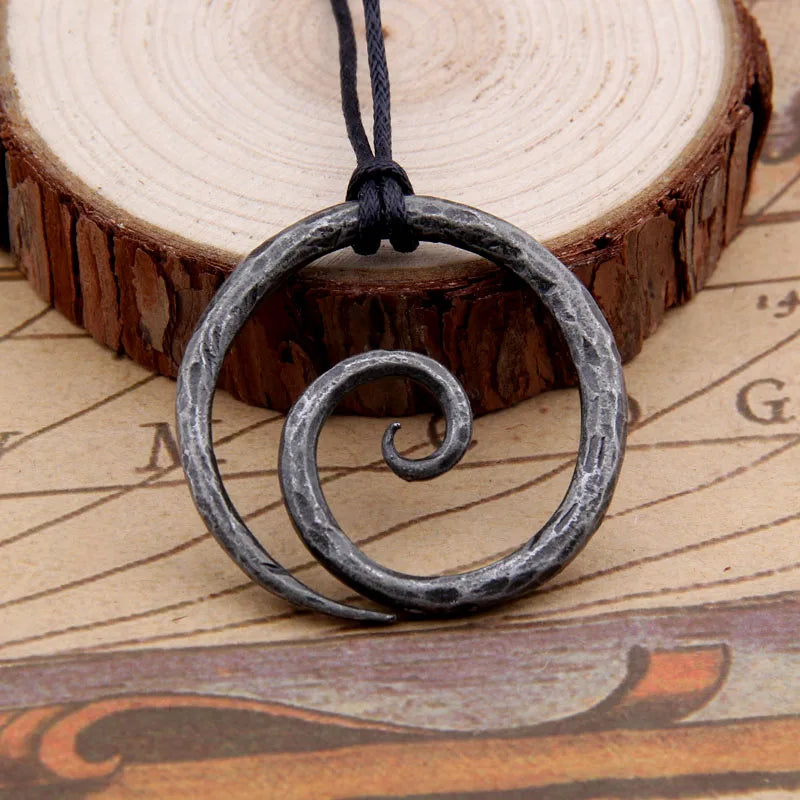 Viking Spiral Pendant - Hand-Forged Iron with Adjustable Leather Neck Cord Dark Age/Medieval/Viking/Norse/Blacksmith/Necklace