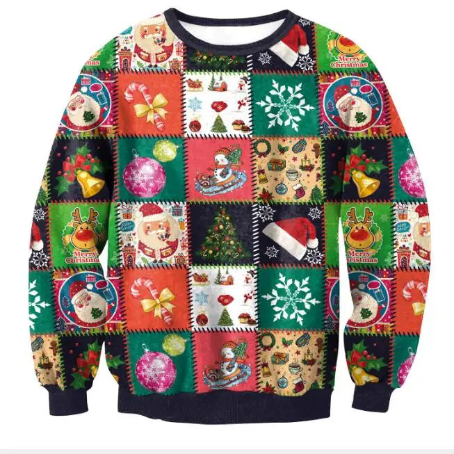 3D Christmas Deer Snowman Christmas gift Santa Claus Patterned Ugly Sweater Jerseys and Sweaters blouses For Men Women Pullover