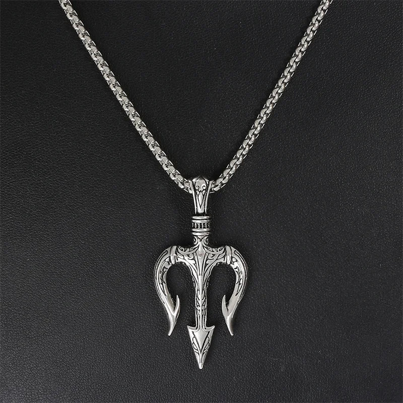 Vintage Neptune Poseidon Trident Pendant Necklace Ancient Greece Amulet Necklace Men Jewelry Gift for Sailor Unisex Jewelry