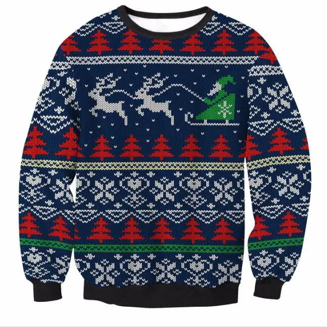 3D Christmas Deer Snowman Christmas gift Santa Claus Patterned Ugly Sweater Jerseys and Sweaters blouses For Men Women Pullover