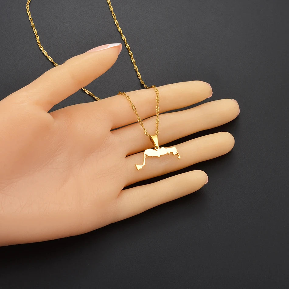 Anniyo Turks and Caicos Pendant Necklaces Stainless Steel and Gold Color Jewelry #115721