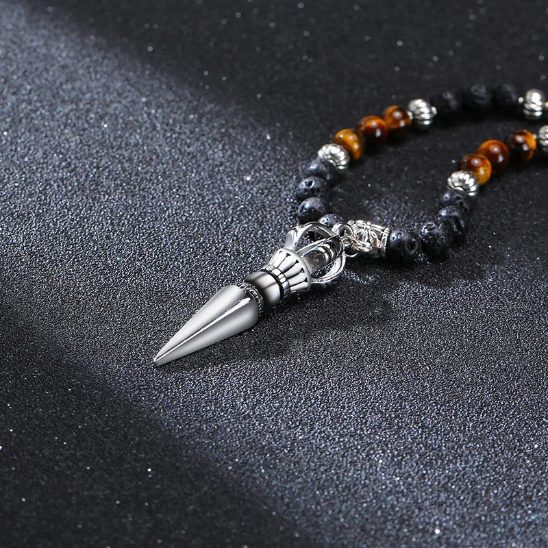 TIBETAN BUDDHIST PHURBA KILAYA THE MAGIC DAGGER WITHTIGER’S EYE LAVA STONE NECKLACE FOR MEN JEWELRY