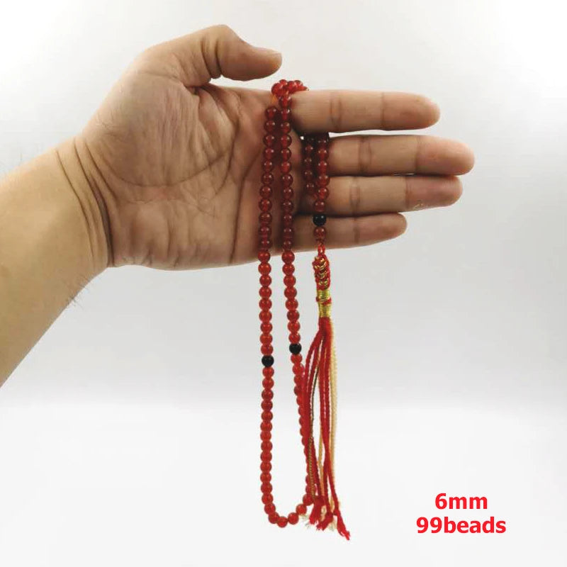 Tasbih Natural Red agate stone 99beads 6mm cotton tassel pocket prayer beads Muslim bracelet arab fashion gift islamic Rosary