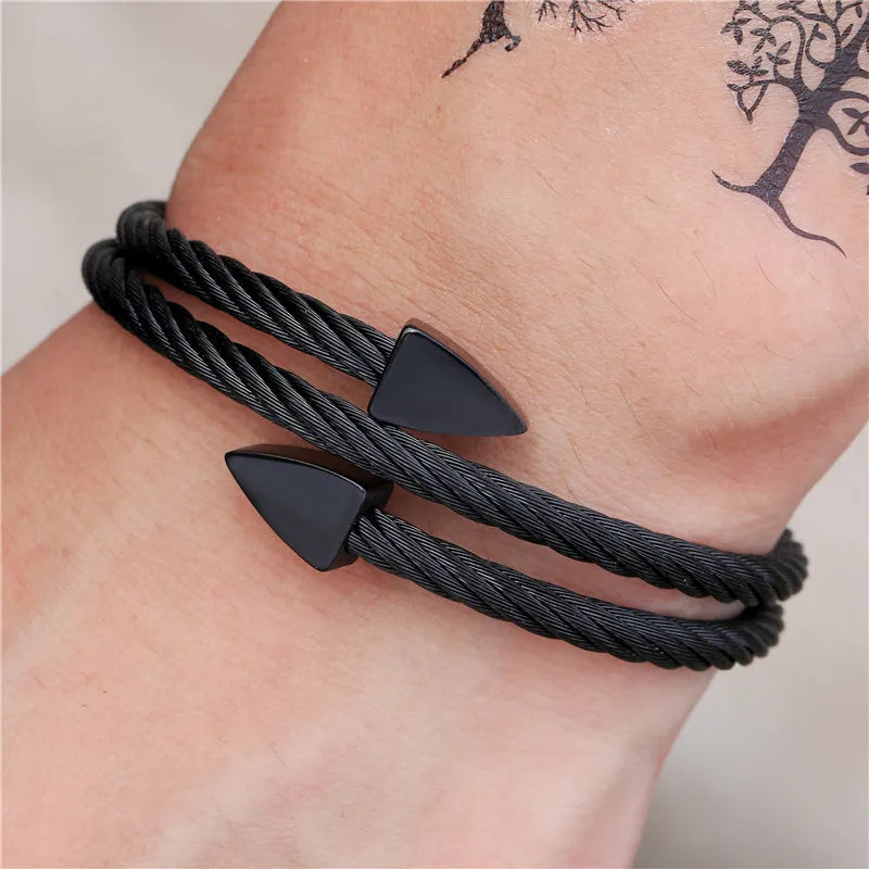 Multi Layers Bracelets & Bangles Cable Wire Love Bangles For Men Stainless Steel Pulseira Men Triangle Bangle Jewelry