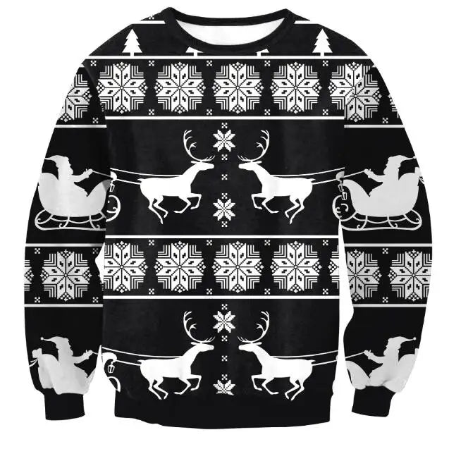 3D Christmas Deer Snowman Christmas gift Santa Claus Patterned Ugly Sweater Jerseys and Sweaters blouses For Men Women Pullover