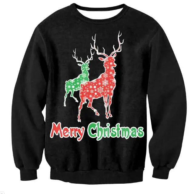 3D Christmas Deer Snowman Christmas gift Santa Claus Patterned Ugly Sweater Jerseys and Sweaters blouses For Men Women Pullover
