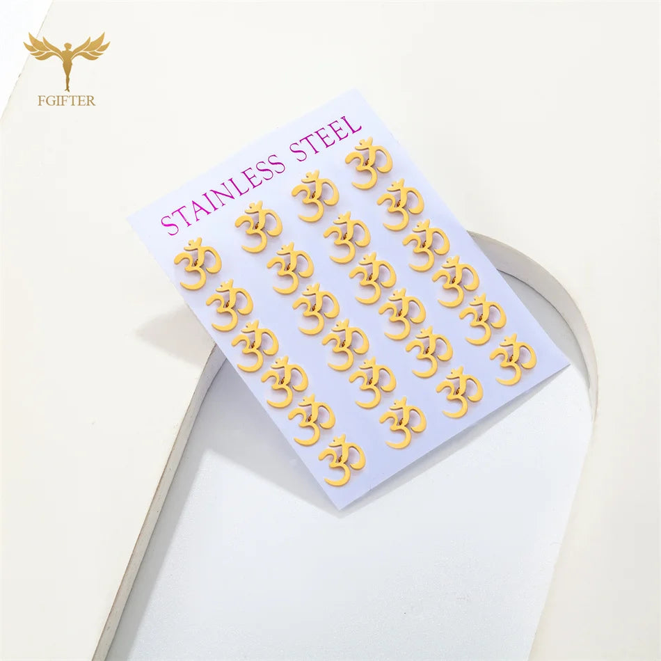 12 Pairs Aum Om Ohm Symbol Stud Earrings Women Indian Yoga Sport Jewelry Earings Set Wholesale Stainless Steel Ornament Gifts
