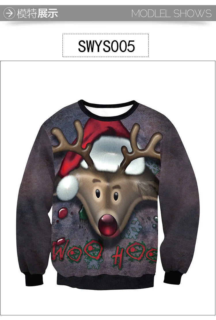 3D Christmas Deer Snowman Christmas gift Santa Claus Patterned Ugly Sweater Jerseys and Sweaters blouses For Men Women Pullover