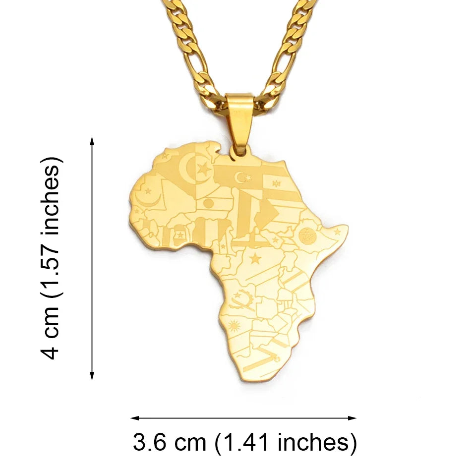 3.8CM African Map Pendant Necklaces for Women and Men Nigeria Congo Ghana Sudan Hiphop Jewelry #130821
