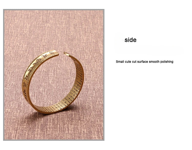 Vintage Buddhist Heart Sutra Cuff Bracelets Men's Six Character True Word Adjustable Bangles Religious Wish Talisman Jewelry