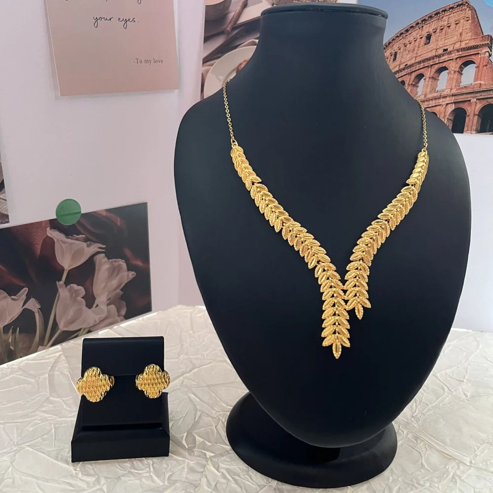 Dubai 24K Gold Color Long Jewelry Sets Wedding African Necklace Earrings For Women Nigerian Indian Bridal Set Party Gifts