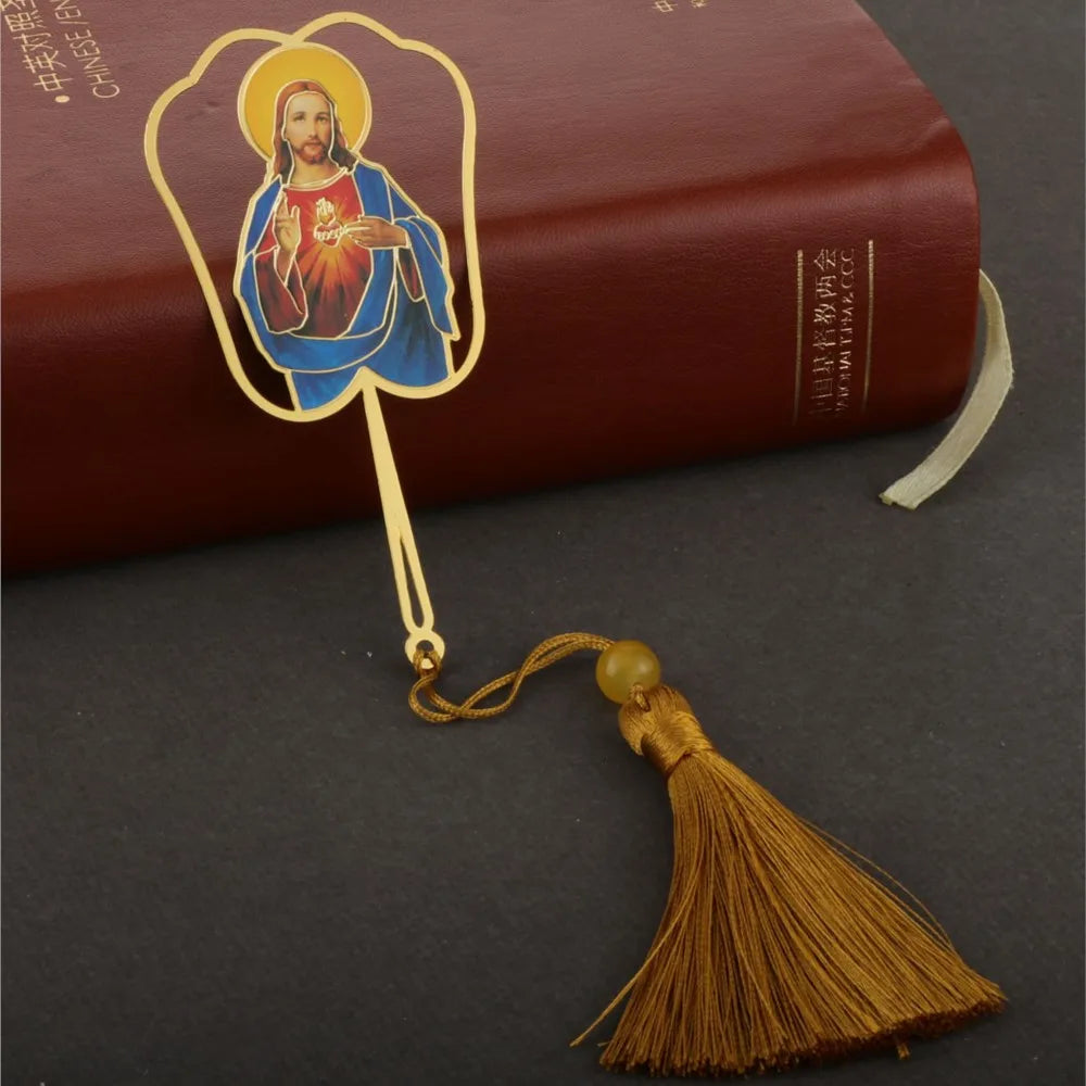 Christian Holy Family Bookmarks Hollow Copper Jesus Christ The Teacher Tassel Bookmark Accessories for Reader Birthday Gift