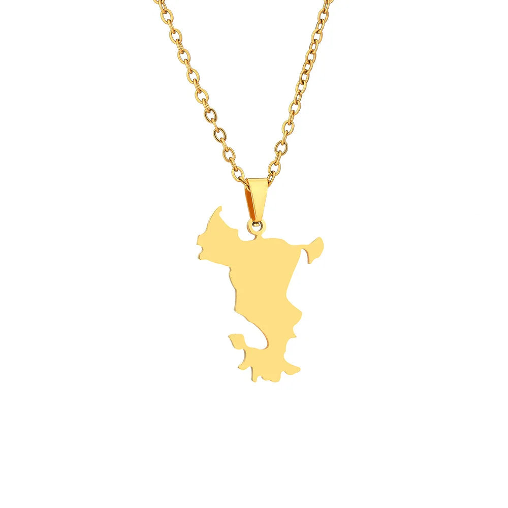 2024 New fashion French Mayotte map necklace for men and women geometric titanium steel pendant national style collarbone chain