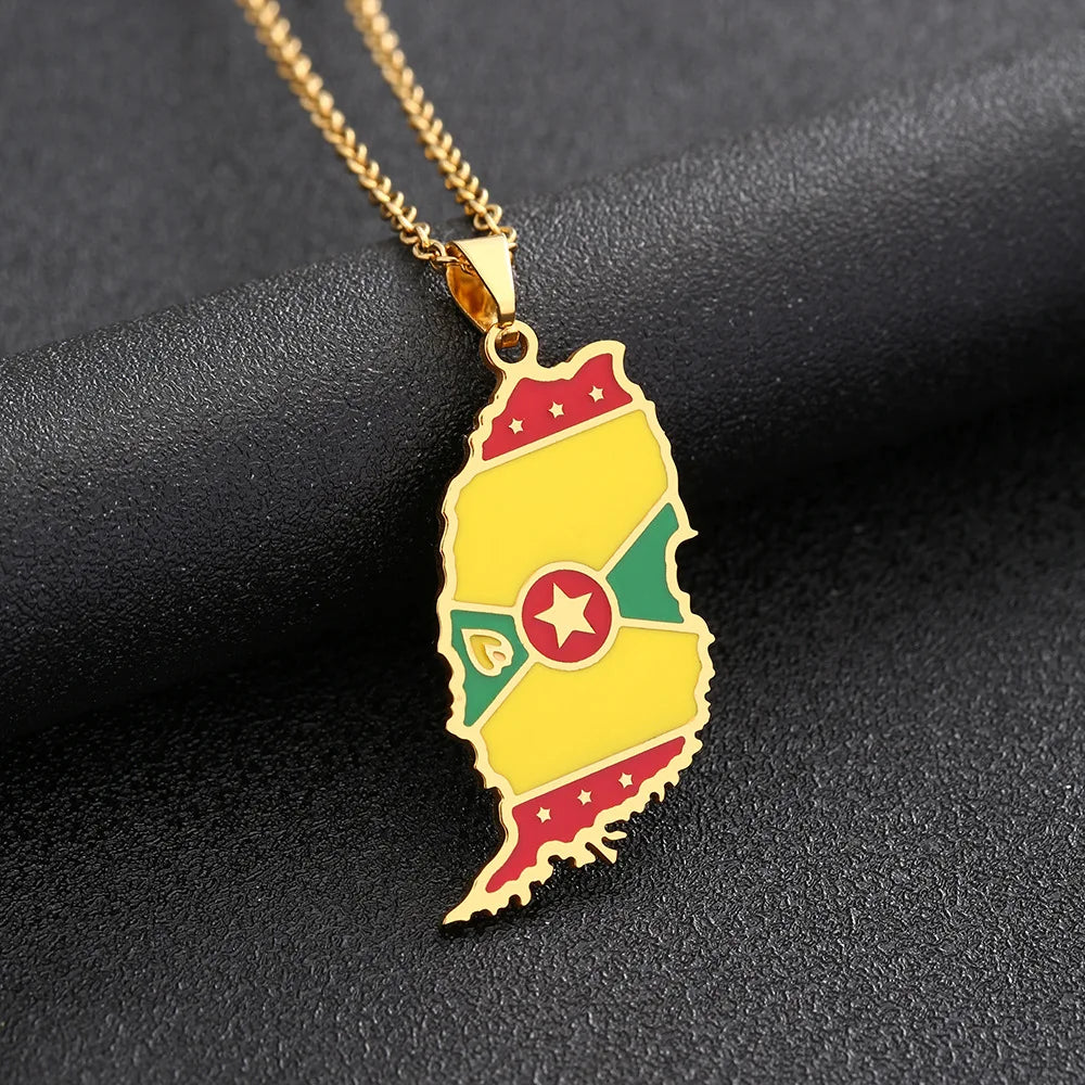 2024 new fashion stainless steel Grenada map necklace for men and women geometric ethnic style collarbone chain anniversary smal