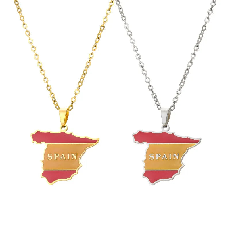 2024 new fashion stainless just Spanish map pendant necklace temperament everything collarbone chain birthday anniversary gift