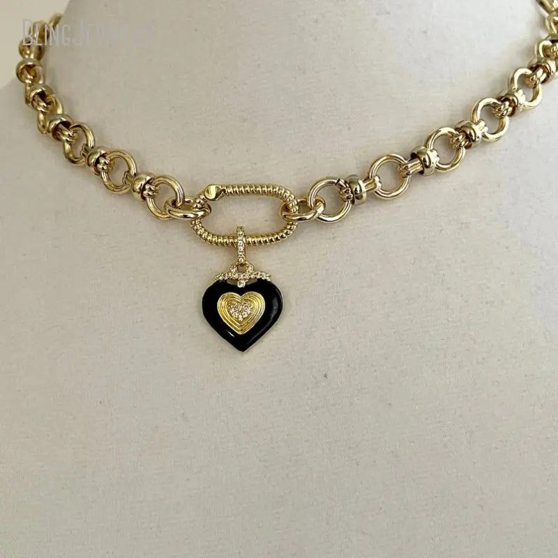 10pcs Stainless Steel Snake Chain Choker Heart Charm Pendant  Spring Lock Clasp Statement Necklace Women Halloween Y2k Jewelry