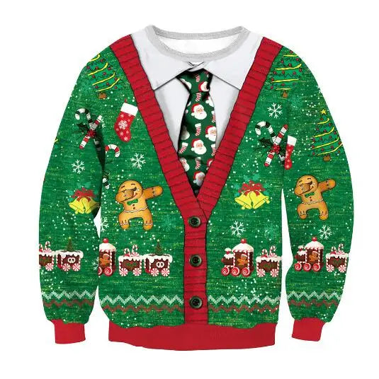 Ugly Christmas Sweaters Green Jumpers 3D Funny Printed Holiday Party Xmas Sweatshirt for Party Birthday Xmas Sweatshirt 2024