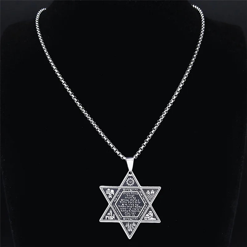 2024 New fashion stainless steel Jewish hexagon symbol pendant clavicle chain temperament everything necklace accessories Annive