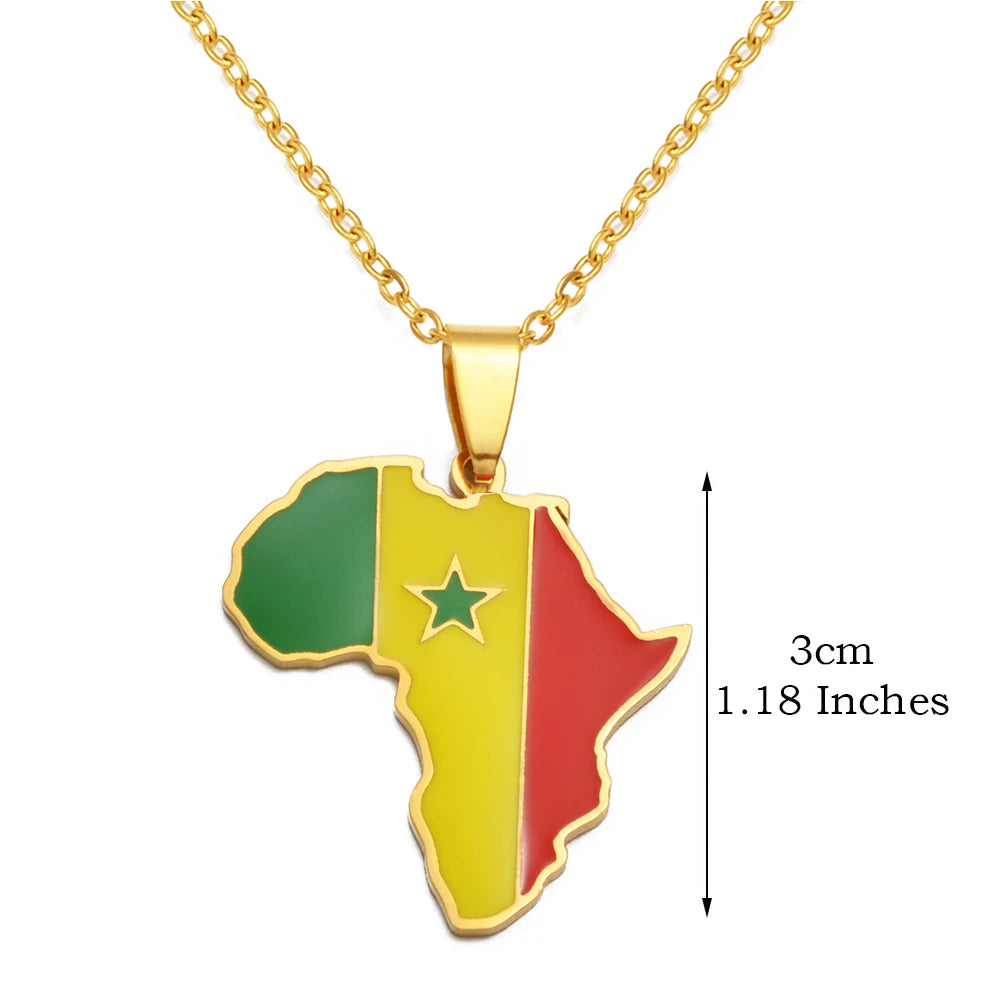 3CM Hip-Hop Africa Map Pendant Necklaces Stainless Steel Jewelry Kenya Mali Senegal Somalia Ghana Sierra Leone Liberia #350221