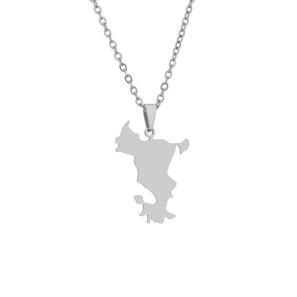 2024 New fashion French Mayotte map necklace for men and women geometric titanium steel pendant national style collarbone chain