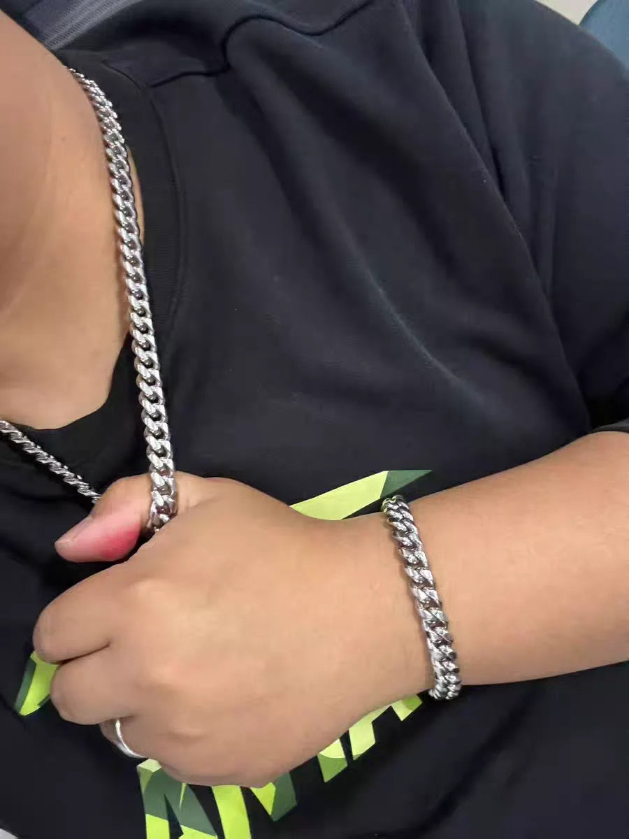 ULJ 6MM -10MM Width Stainless Steel Cuban Chain Necklace Bracelet For Men Woman Punk Male Neck Waterproof Cool Hip Hop Jewelry