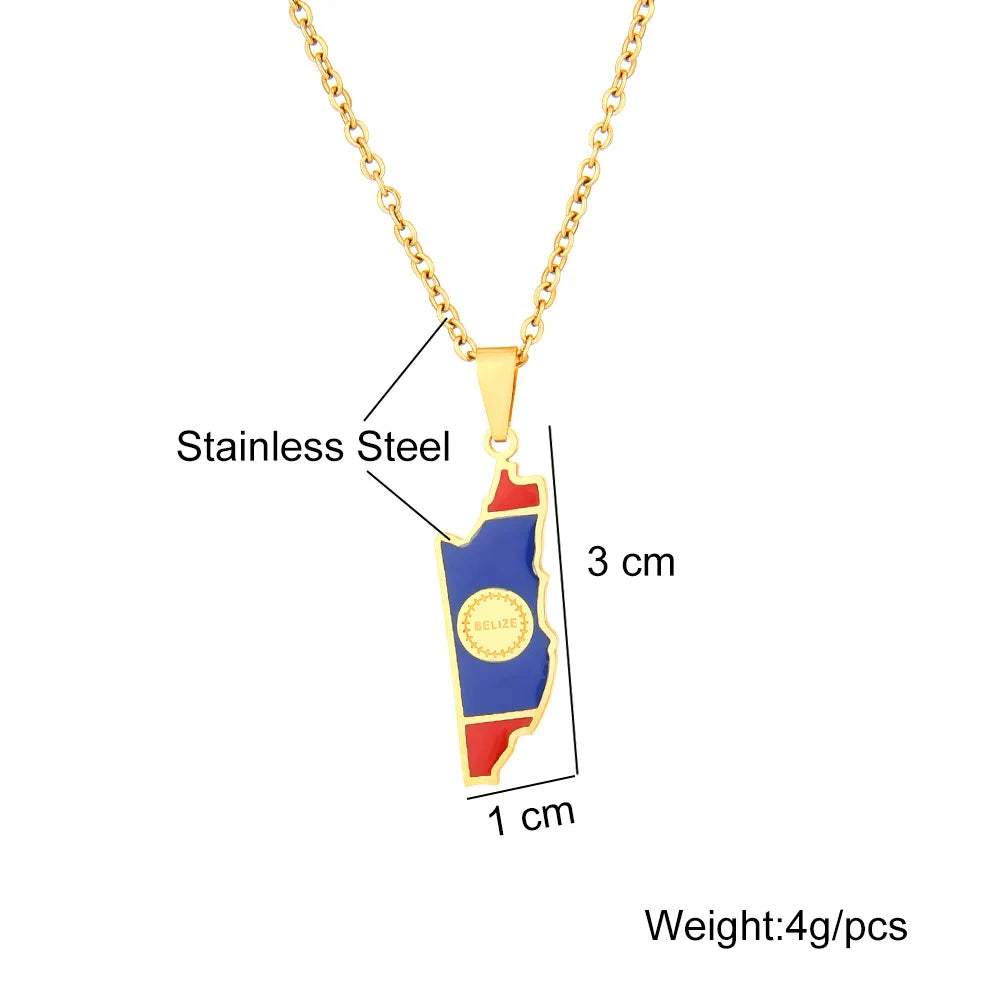 2024 new fashion stainless steel Belize map pendant necklace temperament everything collarbone chain birthday anniversary gift