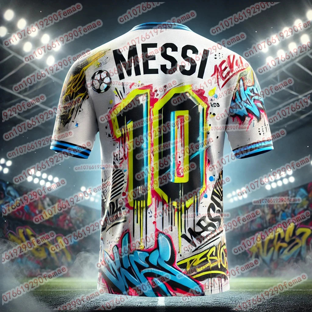 Summer Hot Selling Messi Fashion Graffiti Style Sports Jersey T-shirt Daily Outdoor Breathable Quick Drying Sweat Wicking Jersey