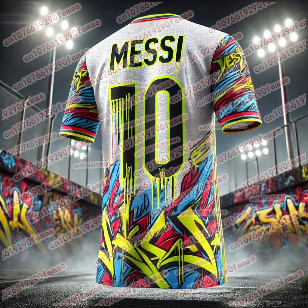 Summer Hot Selling Messi Fashion Graffiti Style Sports Jersey T-shirt Daily Outdoor Breathable Quick Drying Sweat Wicking Jersey