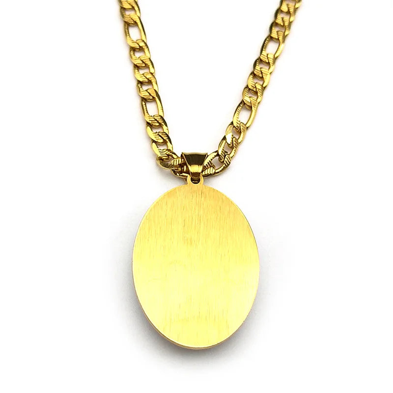 Virgin Mary Jesus Oval Medal Pendant Necklace for Women Men Stainless Steel Gold Color St. Joseph Amulet Hip Hop Chain Jewelry