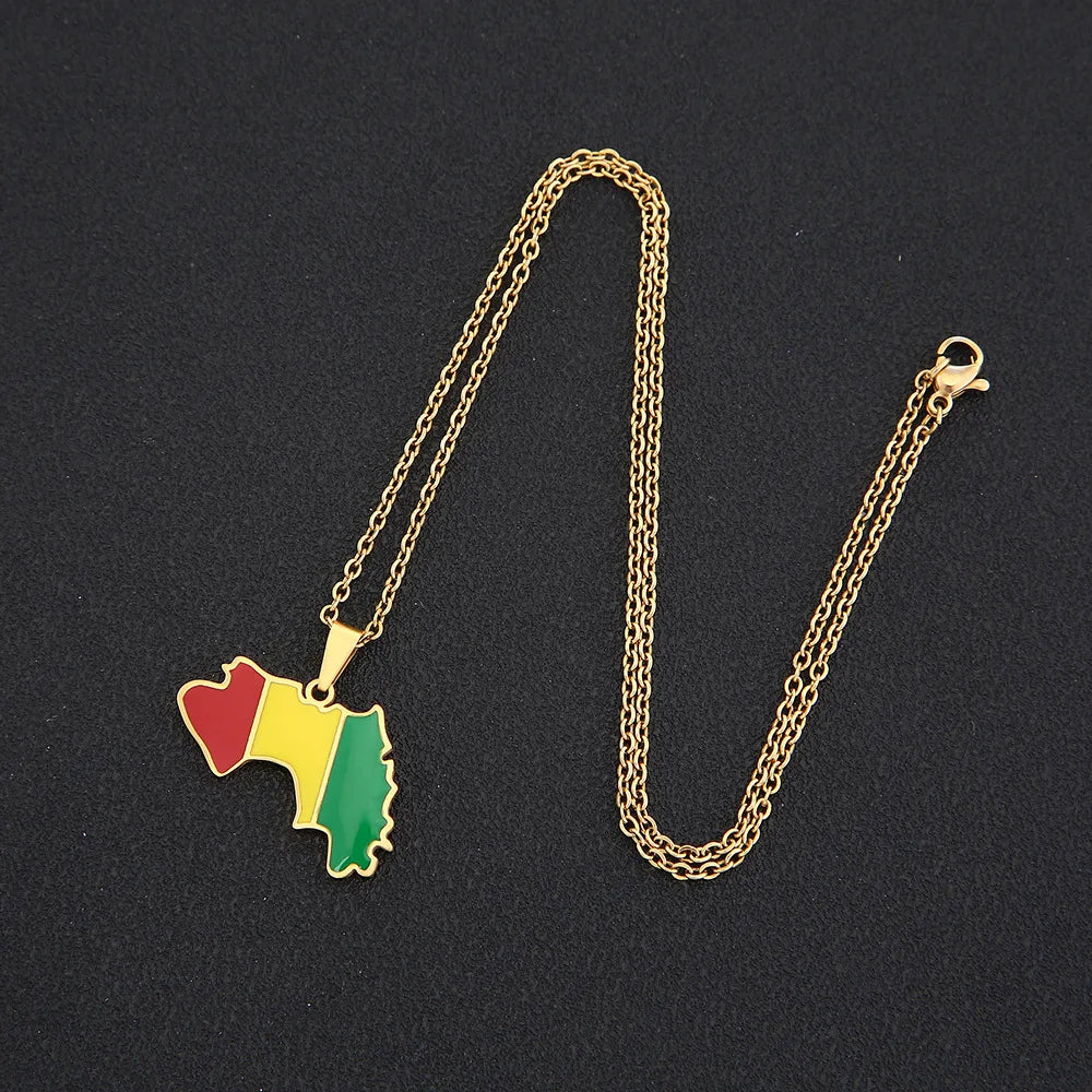 2024 New fashion stainless steel Guinea map necklace for men and women geometric ethnic style collarbone chain anniversary small
