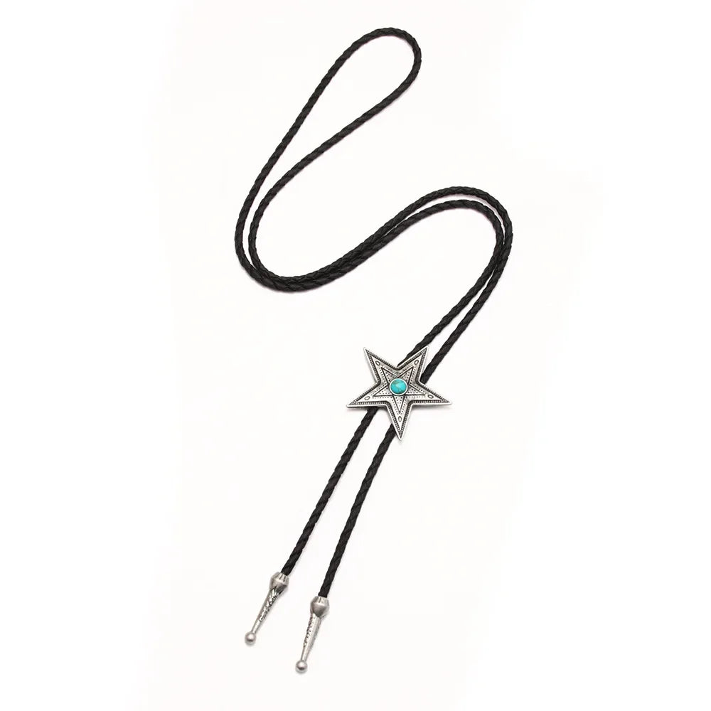 Vintage Cowboy Jazz Hat Alloy mens bolo tie Men Women Leather Rope Long Necklace Sweater Chain shirts Bolo Tie Men Accessories