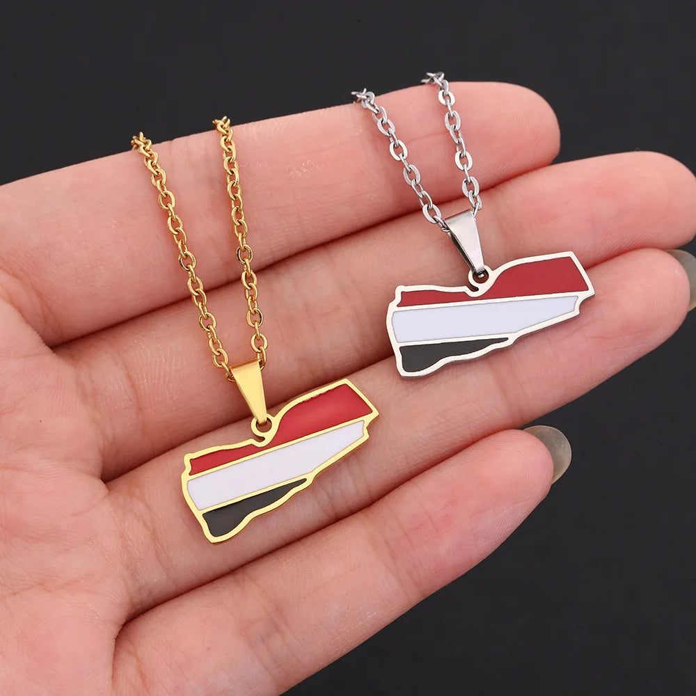 2024 new fashion stainless steel Yemen map pendant necklace temperament everything collarbone chain birthday anniversary gift