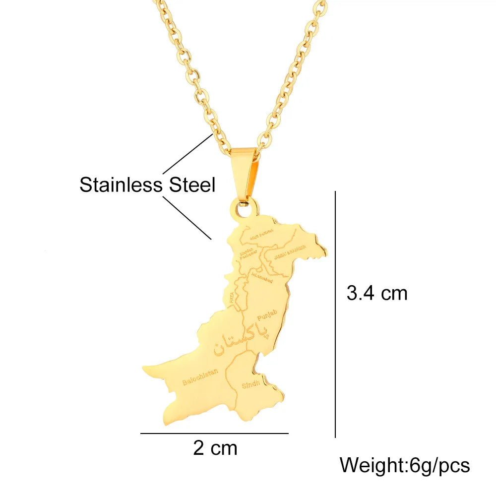 2024 New fashion stainless steel Pakistan map with Urdu pendant necklace for men and women couples fashion sweater chain