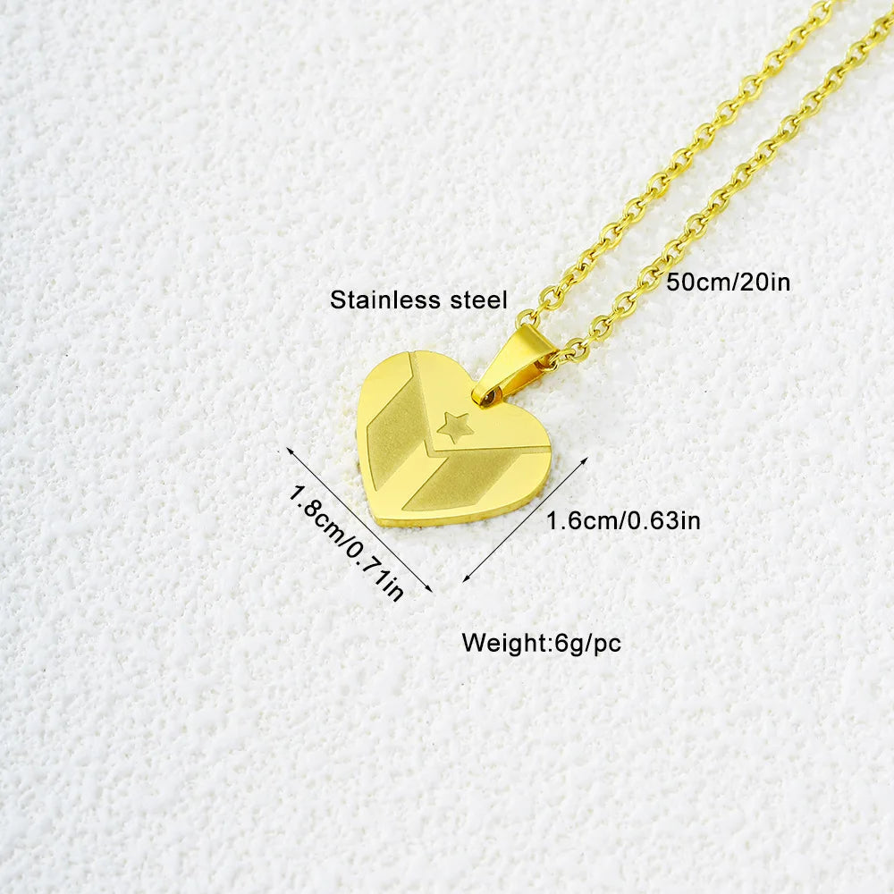 2024 new fashion stainless just wear with love shaped Puerto Rico flag pendant necklace temperament everything collarbone chain