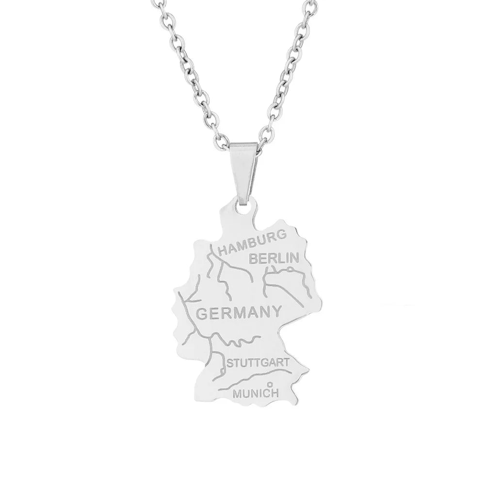 2024 new fashion stainless steel German map necklace for men and women geometric national style collarbone chain anniversary sma