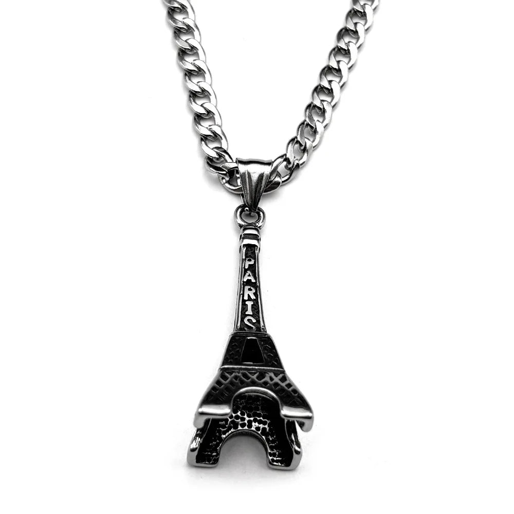 The new iconic Eiffel Tower Instagram fashion men's simple clothing paired with accessories, hip-hop pendants and sweater chains